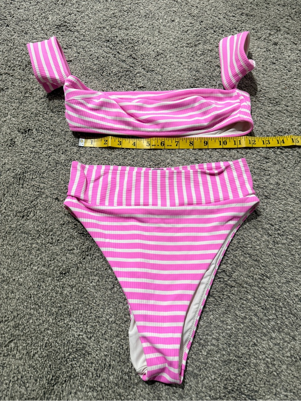 aerie Pink & White Striped Ribbed Bandeau High-Waist Bikini Set